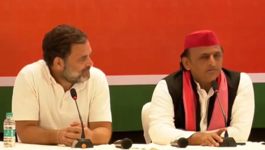 इंडि गठबंधन की प्रेसवार्ता में राहुल-अखिलेश ने बोला भाजपा पर हमला