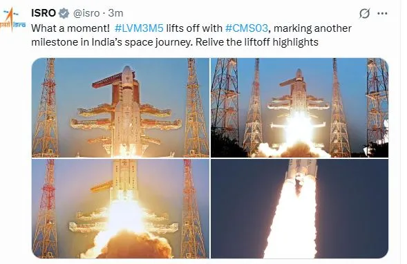 संचार उपग्रह सीएमएस-03 को कक्षा में स्थापित किया गया: इसरो