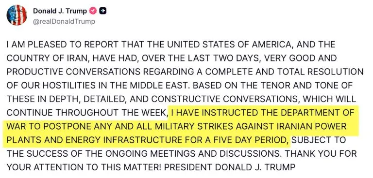 ईरान को बड़ी राहत, 5 दिन तक ऊर्जा ठिकानों पर हमला नहीं करेगा अमेरिका
