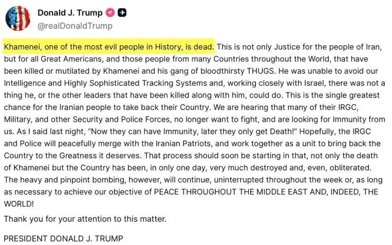 खामेनेई के खात्मे पर क्या बोले डोनाल्ड ट्रंप?