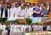 छात्रों पर पुलिस की कार्रवाई के खिलाफ़ विपक्ष ने संसद परिसर में विरोध प्रदर्शन किया