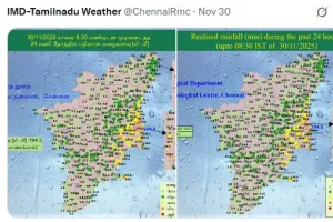 चक्रवात दित्वाह की वजह से तमिलनाडु और पुड्डुचेरी में लगातार बारिश हुई