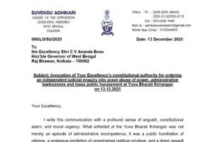 सुवेंदु अधिकारी ने मेसी के कार्यक्रम में हुई गड़बड़ की न्यायिक जांच कराने की मांग की